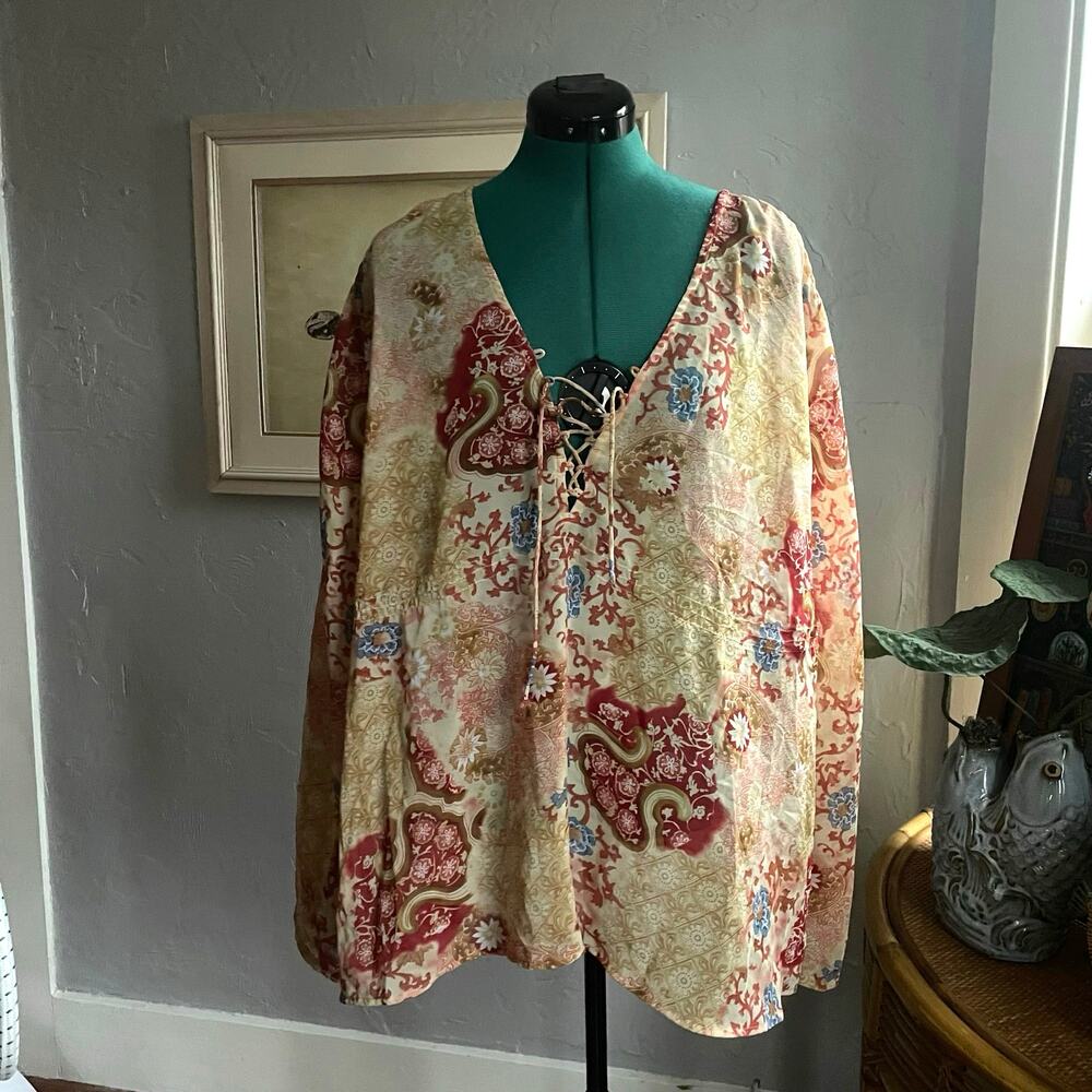 VENEZIA JEANS Top Womens 22/24 Plus Size Sheer Floral Paisley Boho Bohemian